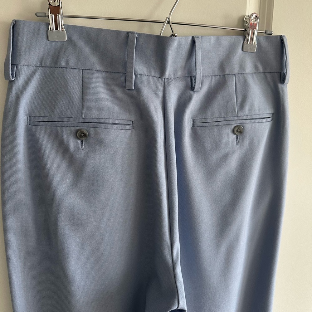 Unisex Elegant Open Edit Blue Pleated Pants with Rolled Cuffs 33% Rayon-M/L - Picture 3 of 8